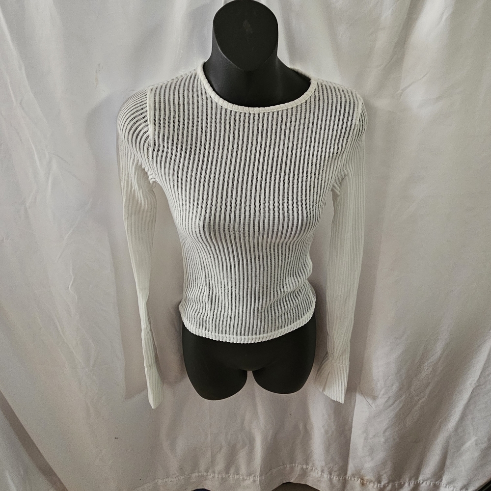 #130 White Ribbed Knit Women's Top